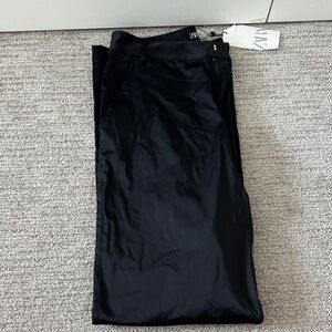 Zara Black Satin Wide-Leg Trousers